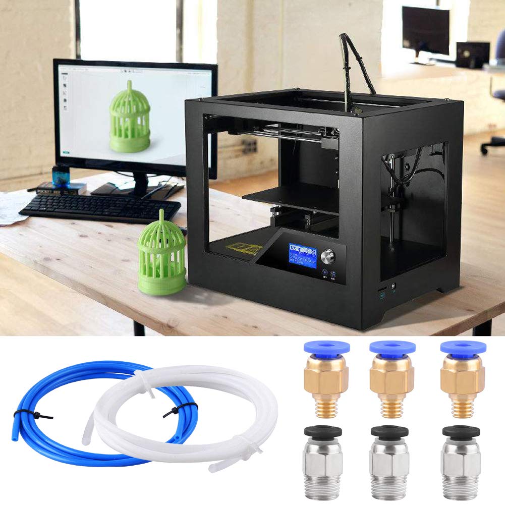 SIQUK 4 Pieces Teflon Tube PTFE Tubing(1 Meter) with 8 Pieces PC4-M6 Fittings and 8 Pieces PC4-M10 Male Straight Pneumatic PTFE Tube Push Fitting Connector for 3D Printer 1.75mm Filament
