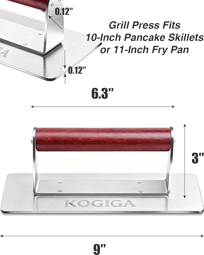 Ultimate Rectangle Griddle Press 1.92LB - 9x4.2 Inch Smash Burger & Bacon Press, Steak Weight & Panini Maker with Beechwood Handle for Versatile Cooking