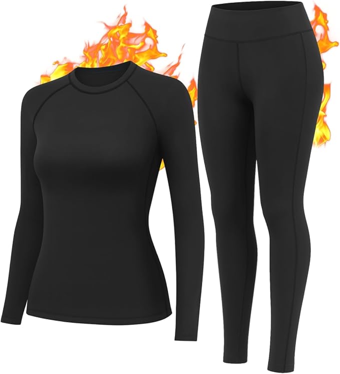 HiZiTi Thermal Underwear Women Long Johns Set Fleece Lined Warm Base Layer Long Sleeve for Weather Top Bottom Pajama