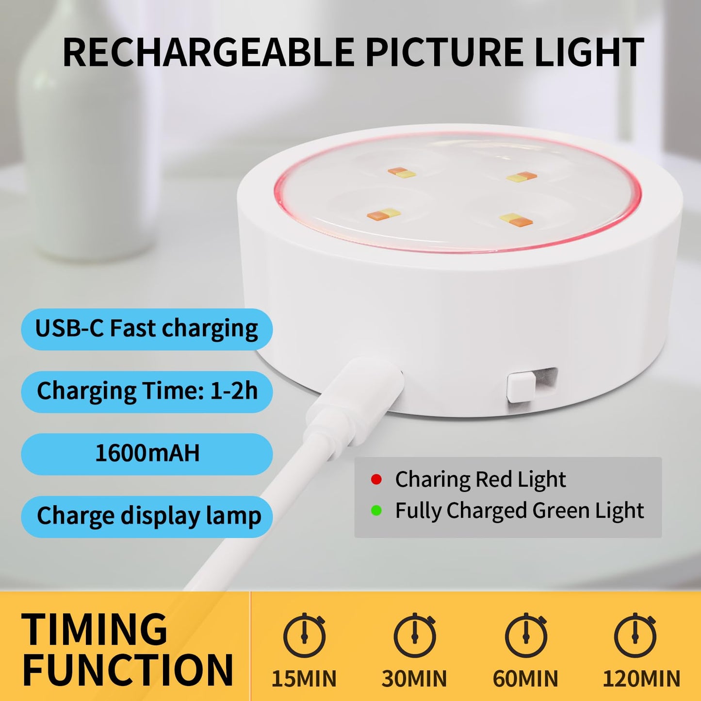 Narotood 3 Pack Picture Lights, Wireless Magnetic Wall Lights, Rechargeable Battery Operated, 3 Lighting Modes, White