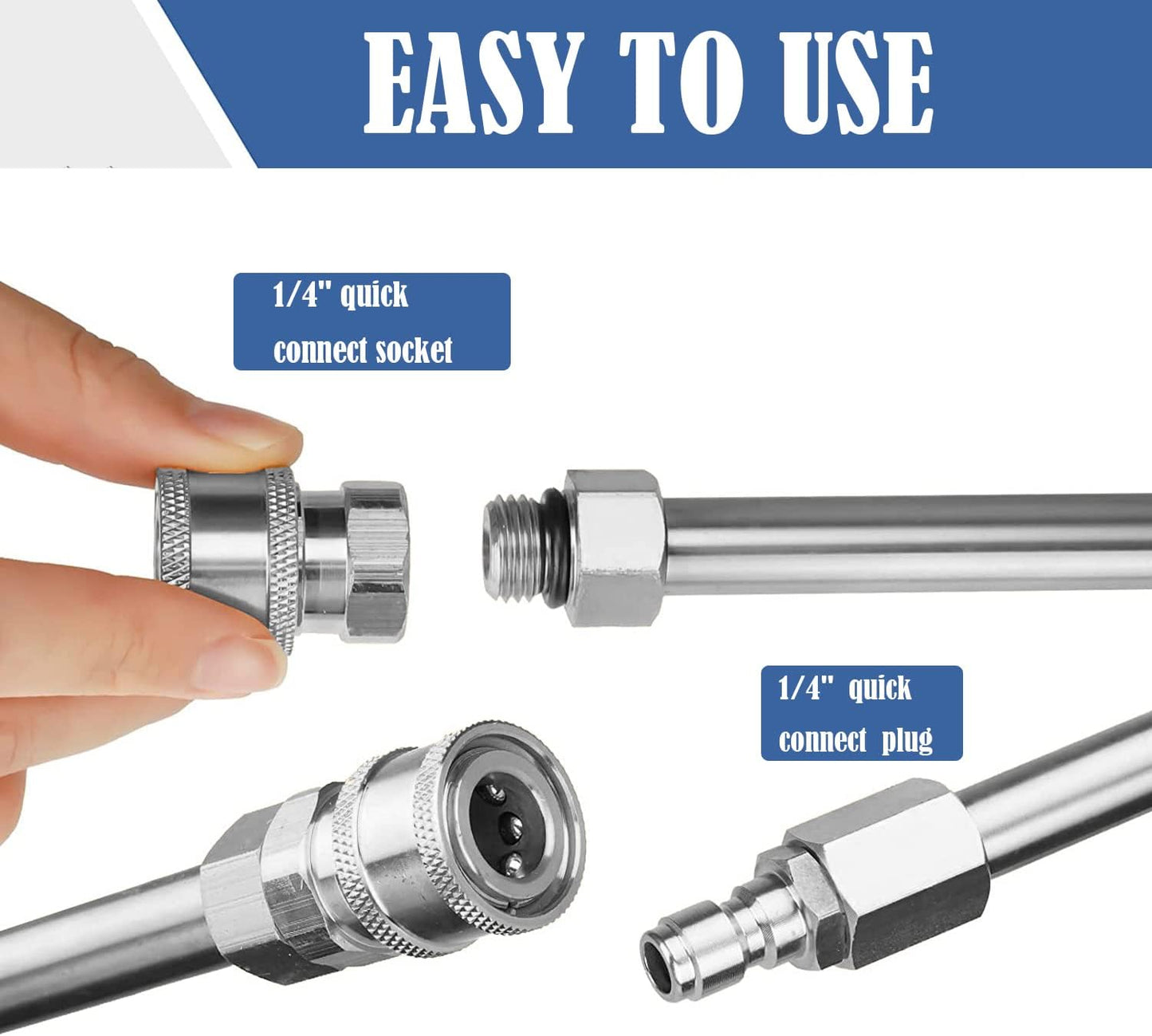 Selkie Pressure Washer Extension Wand, 60" Power Washer Extension Wand with 3pcs Curved Rod Lance& 7 Spray Nozzle Tips,Gutter Cleaner Attachment, 1/4” Quick Connect Fitting, 4000 PSI