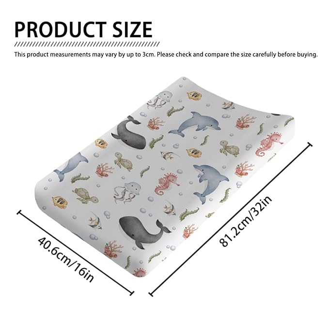 Sea Animals Changing Pad Cover Whale Dolphin Jellyfish Sea Horse Turtle Fish Coral Fitted Baby Change Table Sheets for Boy Girl Ocean Soft Stretch Fitted Changing Table Pad Cover Mats 32''x16''