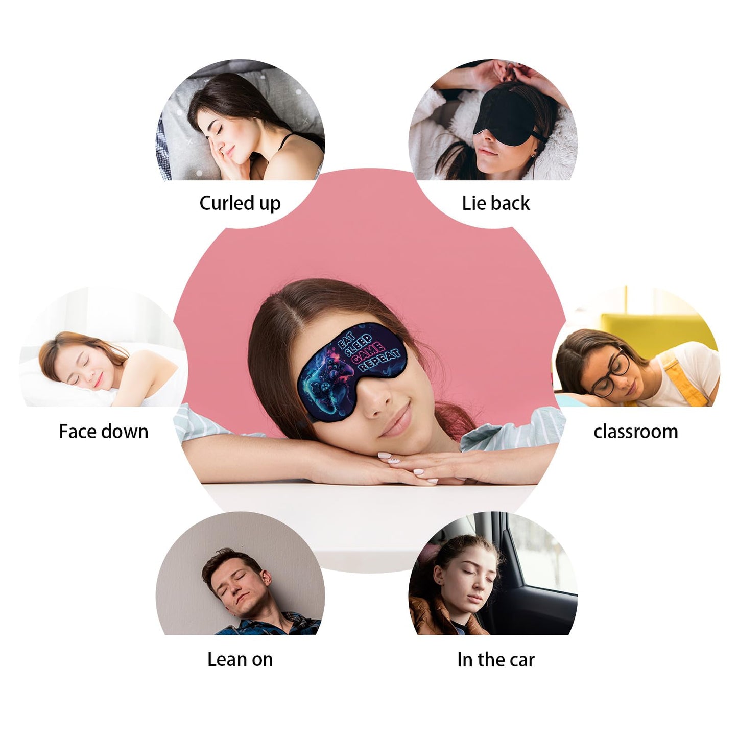 Kdqua Kids Eye Mask for Sleeping Sleep Mask for Boys Kids Teens Girls, Gamer Silk Blackout Eye Mask for Sleeping, Watercolor Game Theme Adjustable Straps Soft Lightweight Sleep Mask