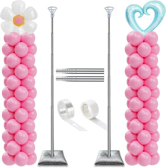 DECOJOY Balloon Column Stand Set of 2, Adjustable 7 Feet Ballon Arch Stands with Bases for Floor, Tall Baloon Tower Pillar...