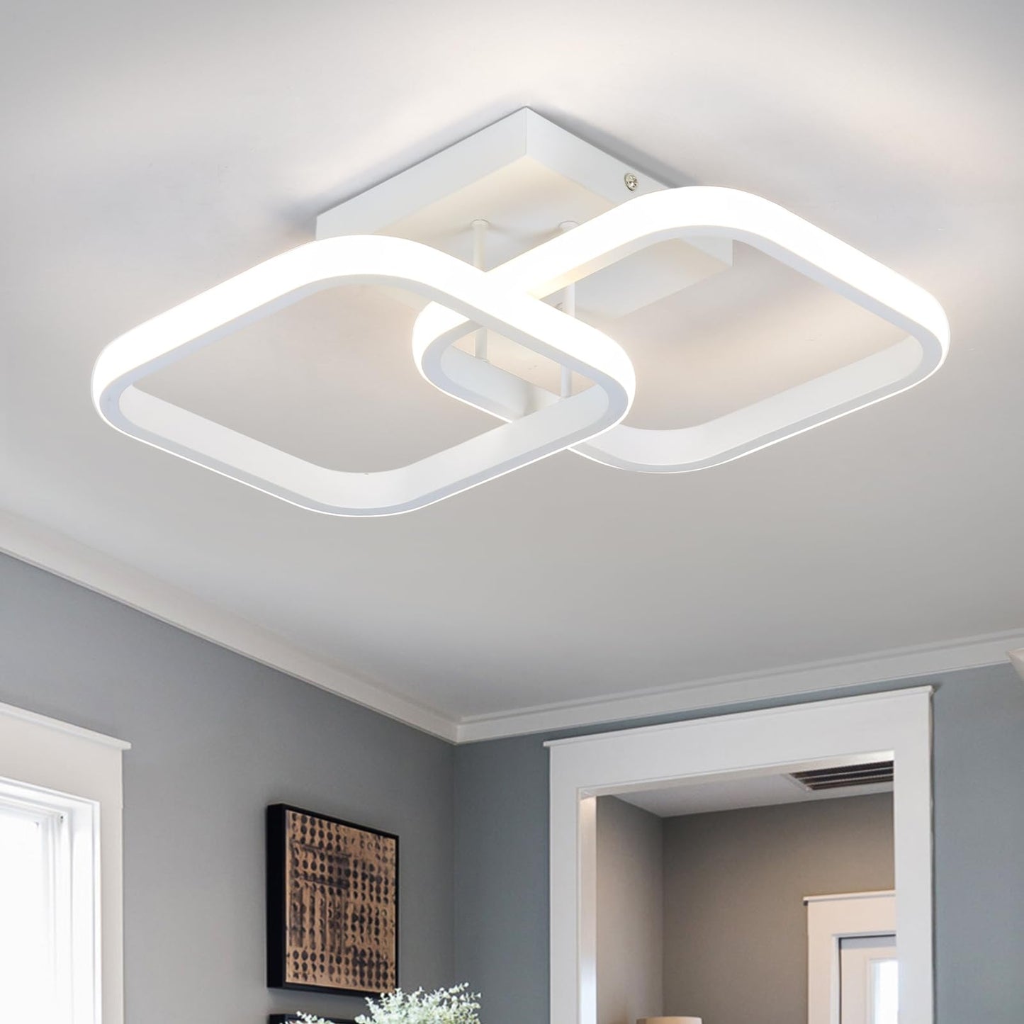 Caneoe Led Ceiling Light Fixture 4500K Modern Hallway Light Fixtures Ceiling Lighting White Square Close To Ceiling Lights For Bathroom Bedroom Kitchen Balcony Stair Small Ceiling Lamp (White  4500K)