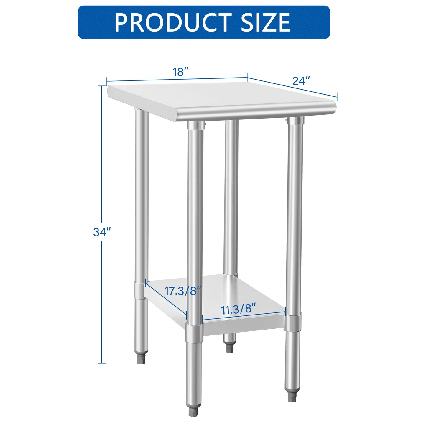 HARDURA Stainless Steel Table 24X18 Inches with Undershelf and Galvanized Legs NSF Heavy Duty Commercial Prep Work Table for Restaurant Kitchen Home and Hotel