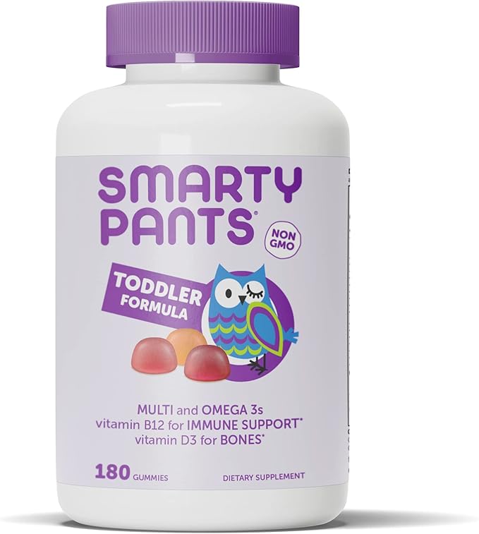 SmartyPants Toddler Multivitamin Gummies: Omega 3 Fish Oil (EPA/DHA), Vitamin D3, C, Vitamin B12, B6 & Organic Kids Multivitamin Gummies: Probiotics, Omega 3 (ALA), Vitamin D3, C, Vitamin B12