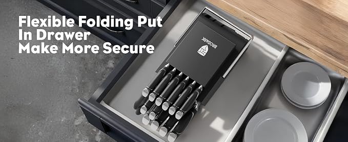 BRODARK Kitchen Knife Sets with Block and Built-in Sharpener - 15 Pcs Full Tang Professional Chef Knife Set - NSF Certified Food Grade Stainless Steel Cutlery Set - Eclipse Series
