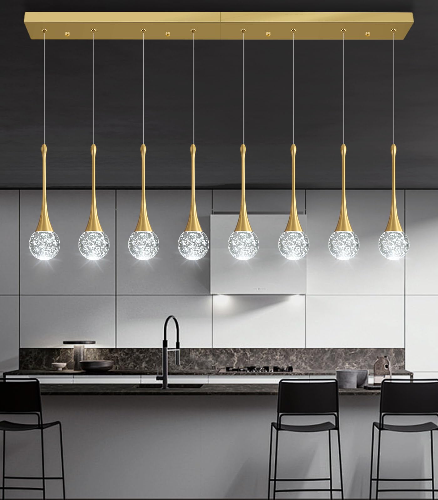 8 Light Modern Glam Crystal Rectangular Chandelier For High Ceiling Led Dimmable Ceiling Pendant Light Kitchen Island Staircase Foyer Enterway Living Room Chandelier Lighting Antique Gold