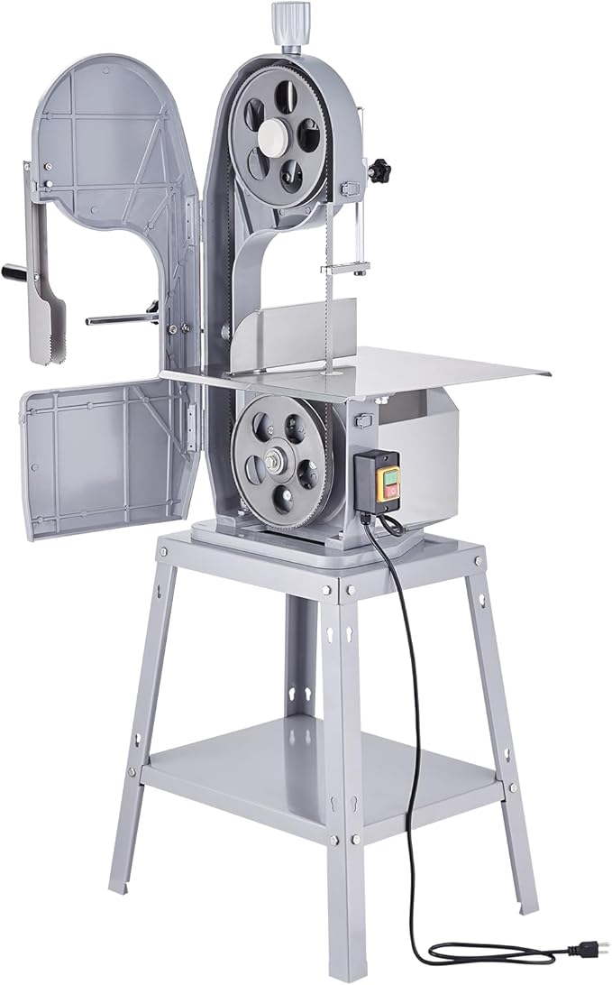 Commercial Electric Meat Bandsaw, 1500W Stainless Steel Vertical Bone Sawing Machine, Workbeach 19.3" x 15", 0.16-7.9 Inch Cutting Thickness, Frozen Meat Cutter with 6 Blades for Rib Pork Beef