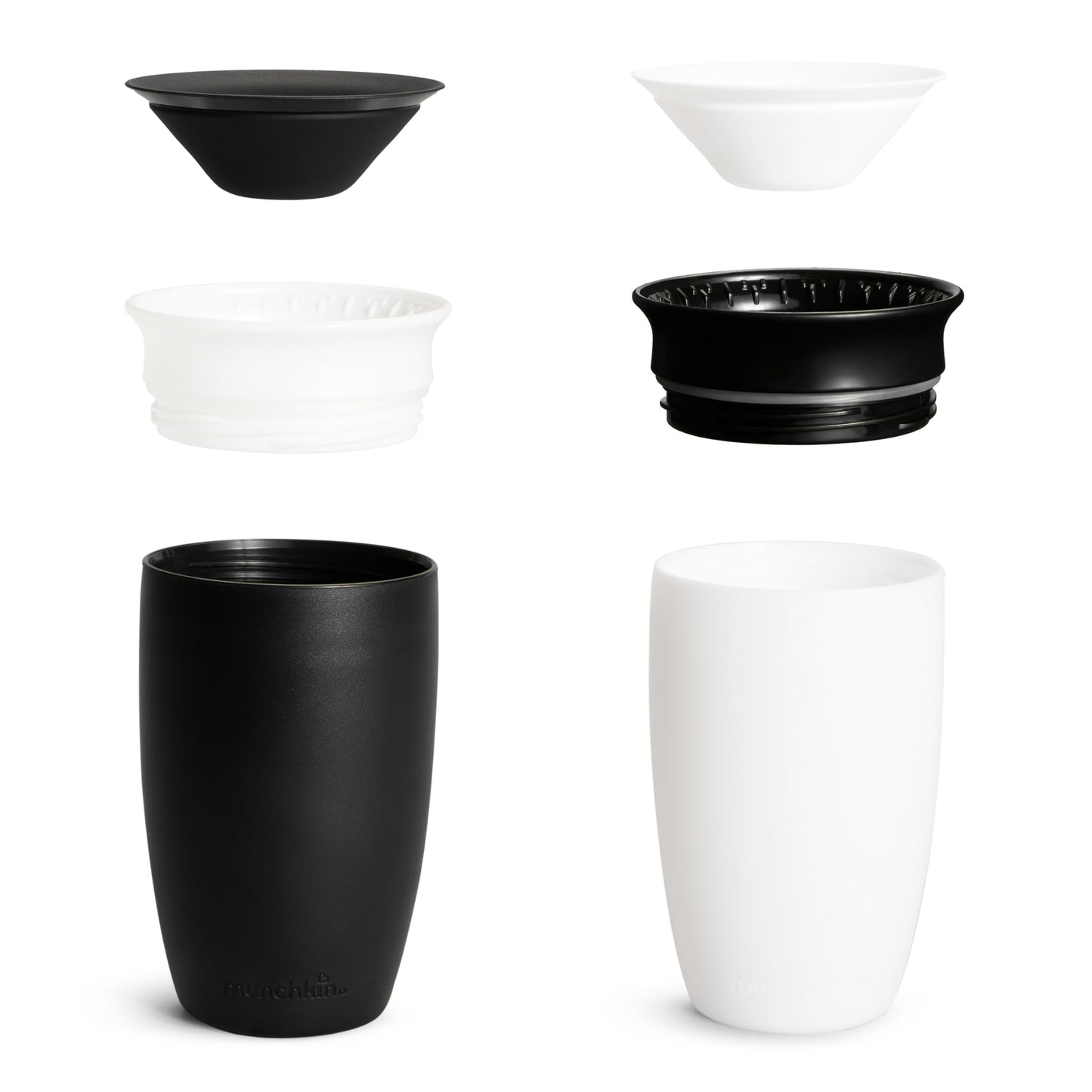 Munchkin Sippy Cups for Toddlers 1-3, Spill Proof Miracle 360 Cup, 10 Ounce, 2 Pack, Black/White