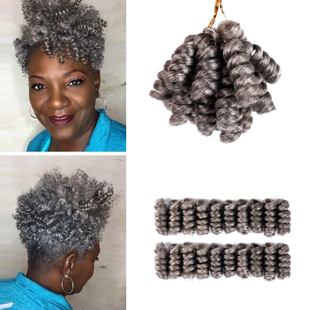 PHOCAS 5Packs 10'' Curl Short Crochet Hair Curly Crochet Braids for Women Grey Mix Black