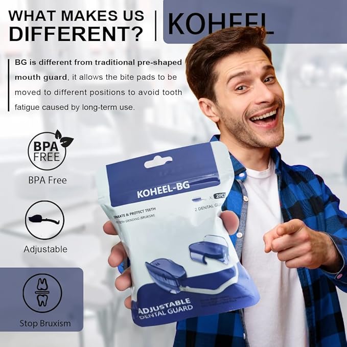 KOHEEL BG Adjustable Night Guard for Teeth Grinding, No-Boil Dental Guard for Bruxism Relief, 2 Count (Thin)