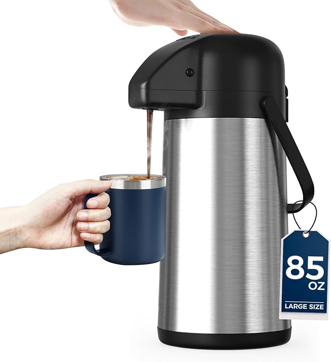 Coffee Carafe for Keeping Hot - Gezoss 85OZ / 2.5L Airpot Coffee Dispenser with Pump - Large Coffee Thermos for Hot Drinks Tea Liquid - Insulated Stainless Steel Hot Water Beverage Urn for Parties