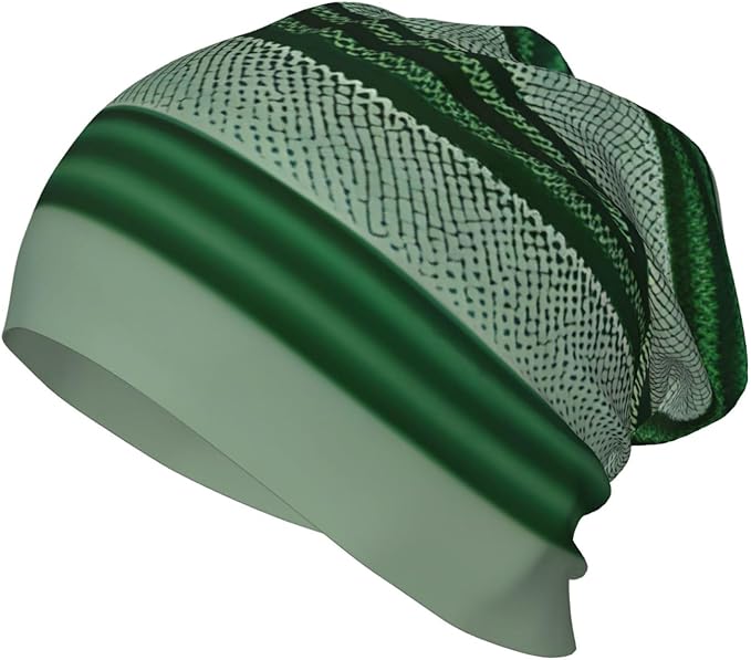 YANYU Green Striped Print Soft Beanie Winter Hat Warm Thermal Cap Headwear for Snow Play Outdoor Activities