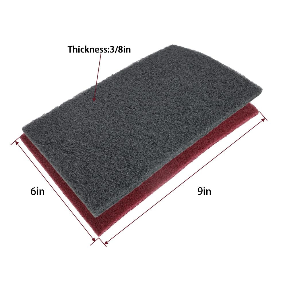 QZATTCAEN 6"x9" Automotive Scuff Pad 8 Pack (7447&7448) - 4 Maroon(Fine) & 4 Gray(Ultra Fine), Wet/Dry Reusable Scuffing Pad for Paint Prep, Sanding - Auto Body, Woodworking & Handicrafts