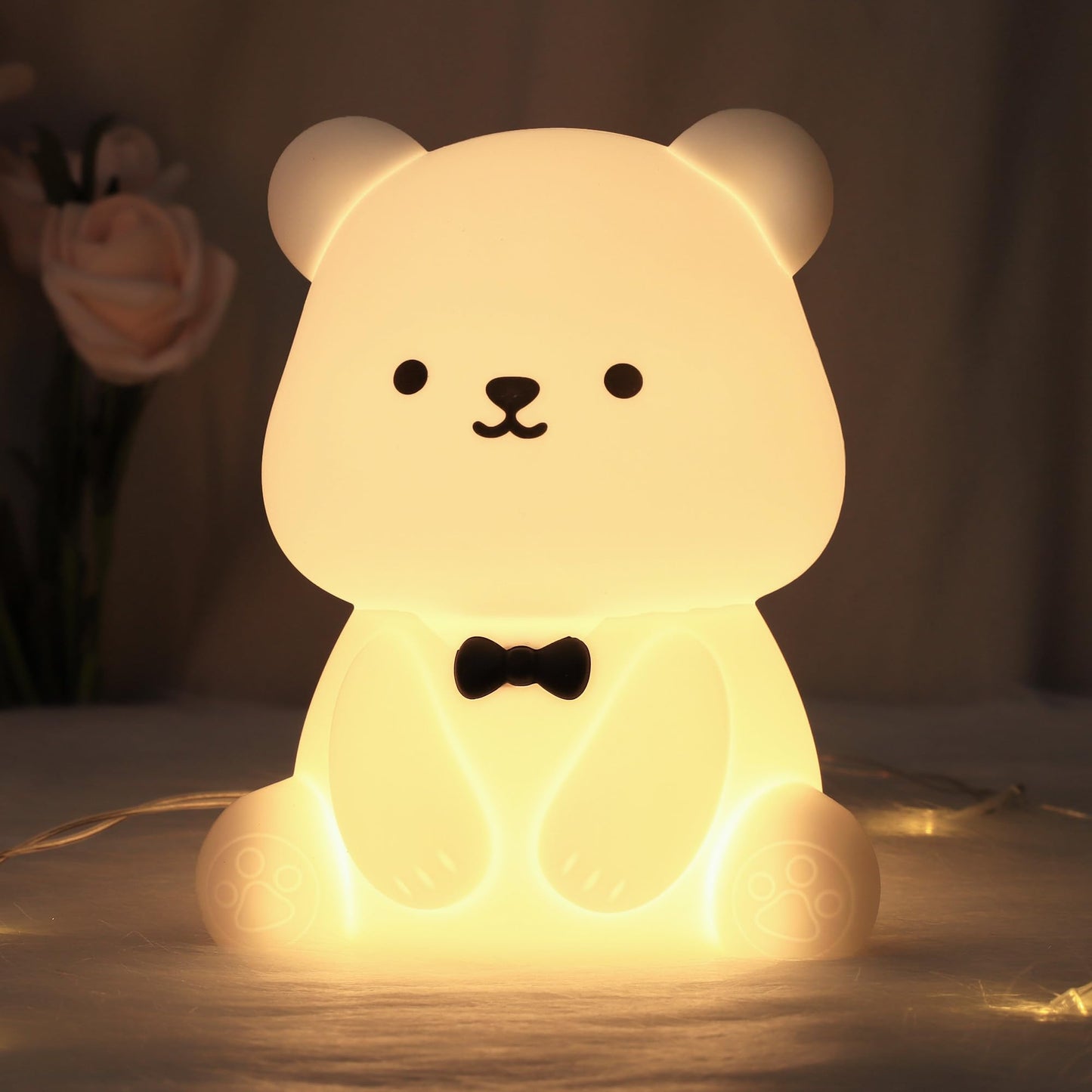 Attivolife Teddy Bear Night Light For Kids  Baby Nursery Beside Silicone Lamp  Protable Usb Rechargeable Kids  Bedroom Nightlight With 8 Color Lights  Birthday Christmas Gifts For Girl Boy Children