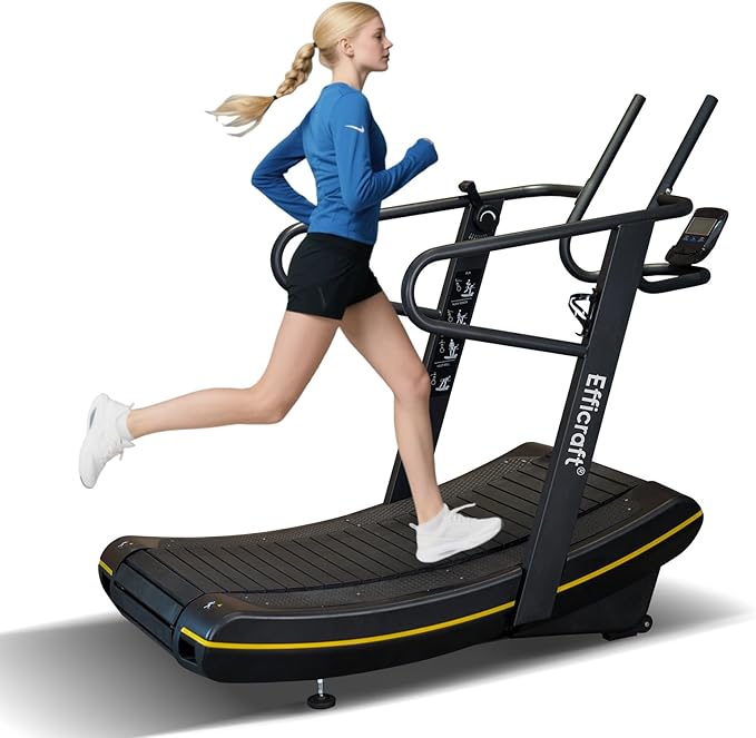 Curved Manual Treadmill - 8-Level Resistance Adjustment & LCD Display, Non-Electric Fitness Equipment for Home/Gym, Cardio...