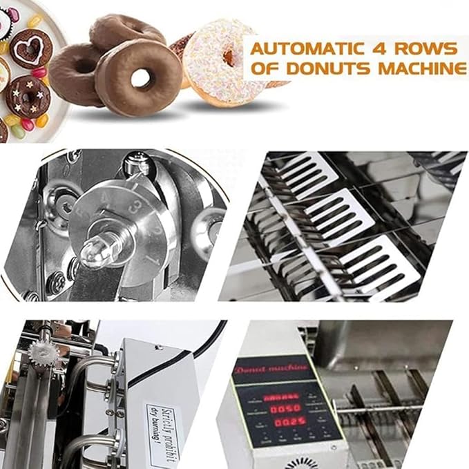 Automatic Donut Machine, Digital Donut Fryer,Donuts Making Machine Frying Mini Donuts Maker Adjustable Thickness Stainless Steel 5.5L Hopper 1750 unit/h,110V