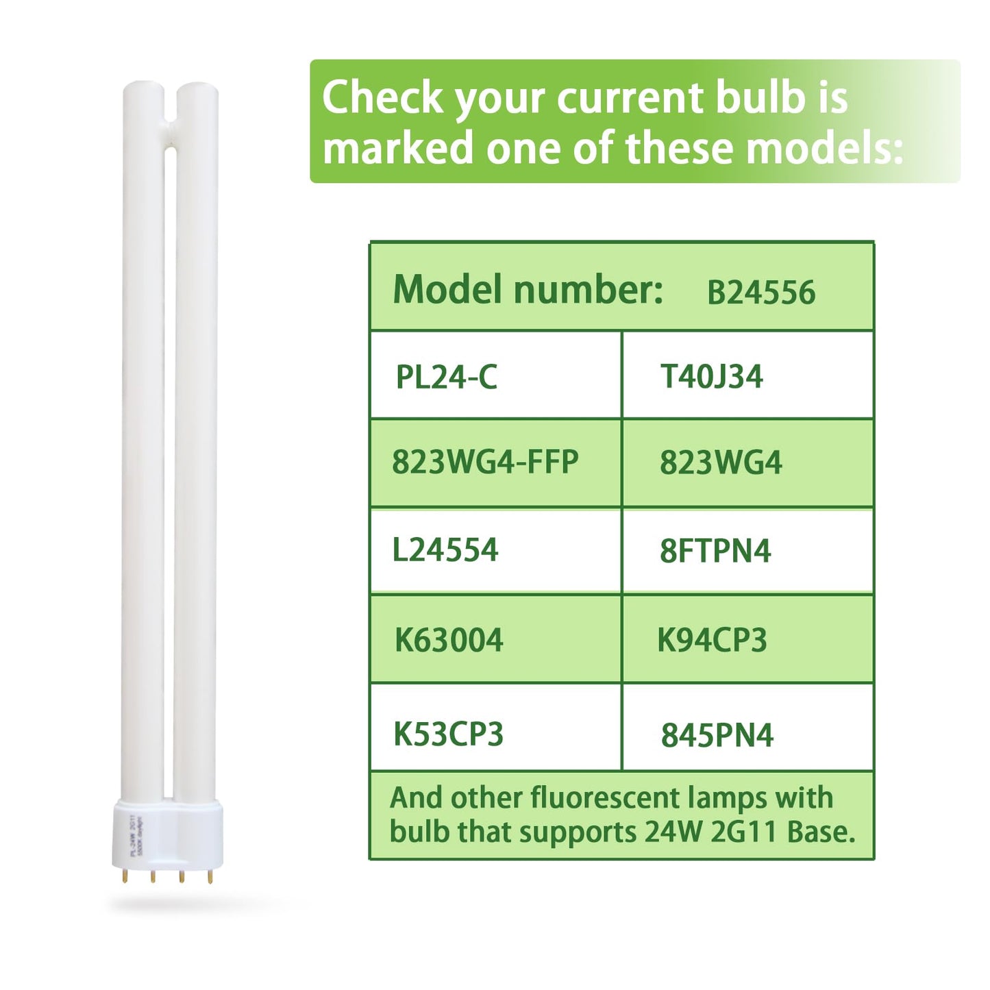 Dameiol (2Pack) Pl24-C 24W Fluorescent Light Bulbs, 5500K Bright Natural Daylight, 2G11 Base, Replacement For Ottlite B245