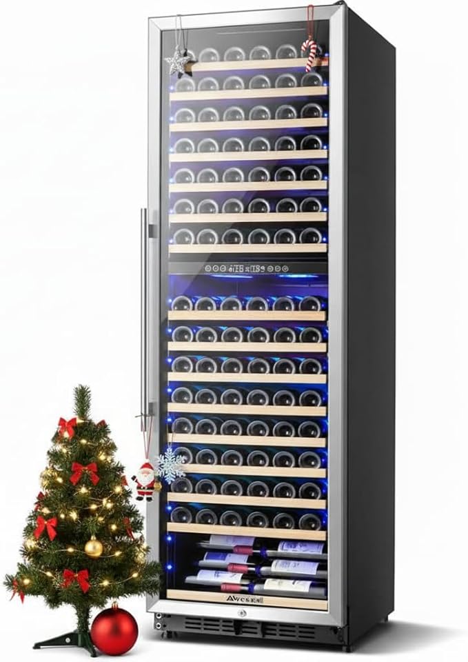 AAOBOSI Wine Cooler Dual Zone 24 Inch, 176 Bottles Wine Refrigerator, Freestanding Wine Fridge with Intelligent Temperature Memory & Humidity Control Compressor Cooling, Quiet Operation