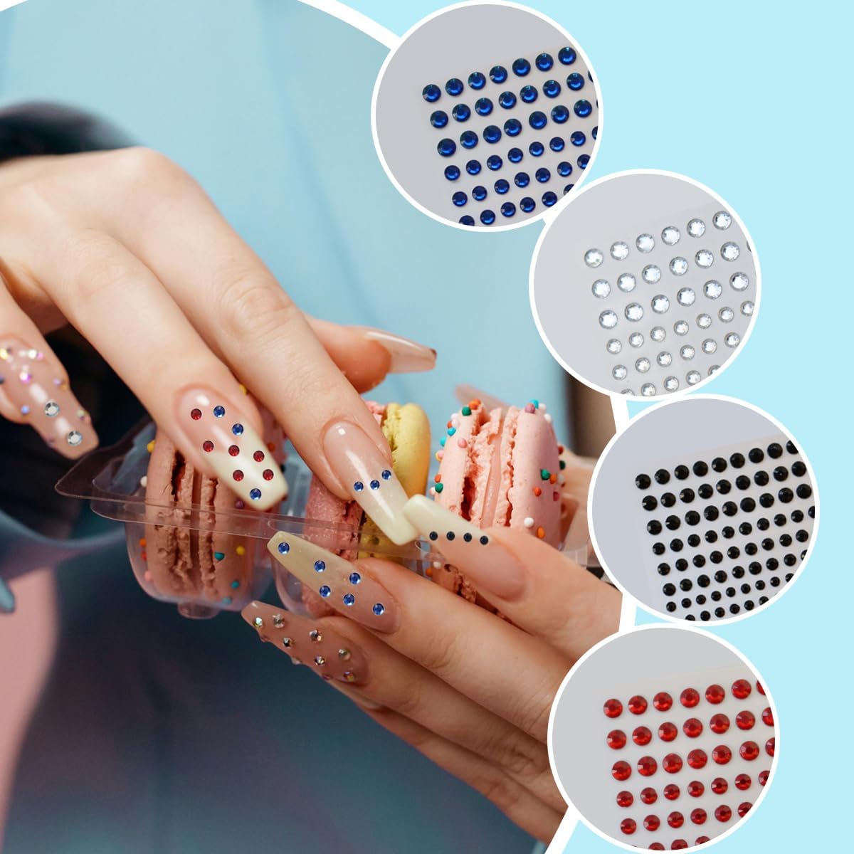 5 Sheets Self Adhesive Pearl Stickers, Flat Back Pearls Sticker, 4 Size Self Adhesive Rhinestone Gem Stickers for DIY Crafts Craft Card Decorations Nail Art Beauty Makeup (Red)