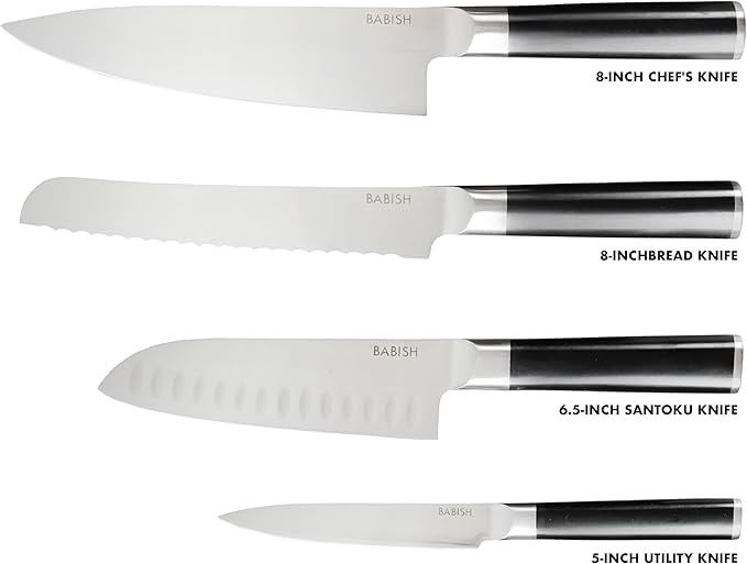 Babish 5-Piece Magnetic Forged Kitchen Knife Block Set – 1.4116 German Steel Cutlery with Magnetic Knife Holder – Professional Chef Knife Set