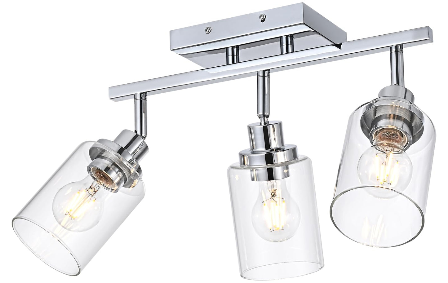 Wanluce 3-Light Track Lighting Kit Ceiling Kitchen Track Lighting Fixtures Chrome Bathroom Vanity Wall Lights With Clear Glass Multi-Directional Rotating Tracking Light Heads Spotlight For Accent Shop