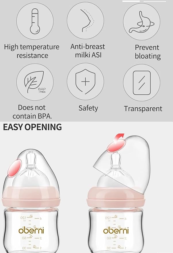 Glass Baby Bottles,Anti Colic Breastfeeding Bottle with Natural Response Nipple Size S,Wide Neck Slow Flow Baby Bottle for Baby,Newborn,Preemie 0-3 0-6 Month,BPA Free (Green, 2 Pack, 4 Ounce)