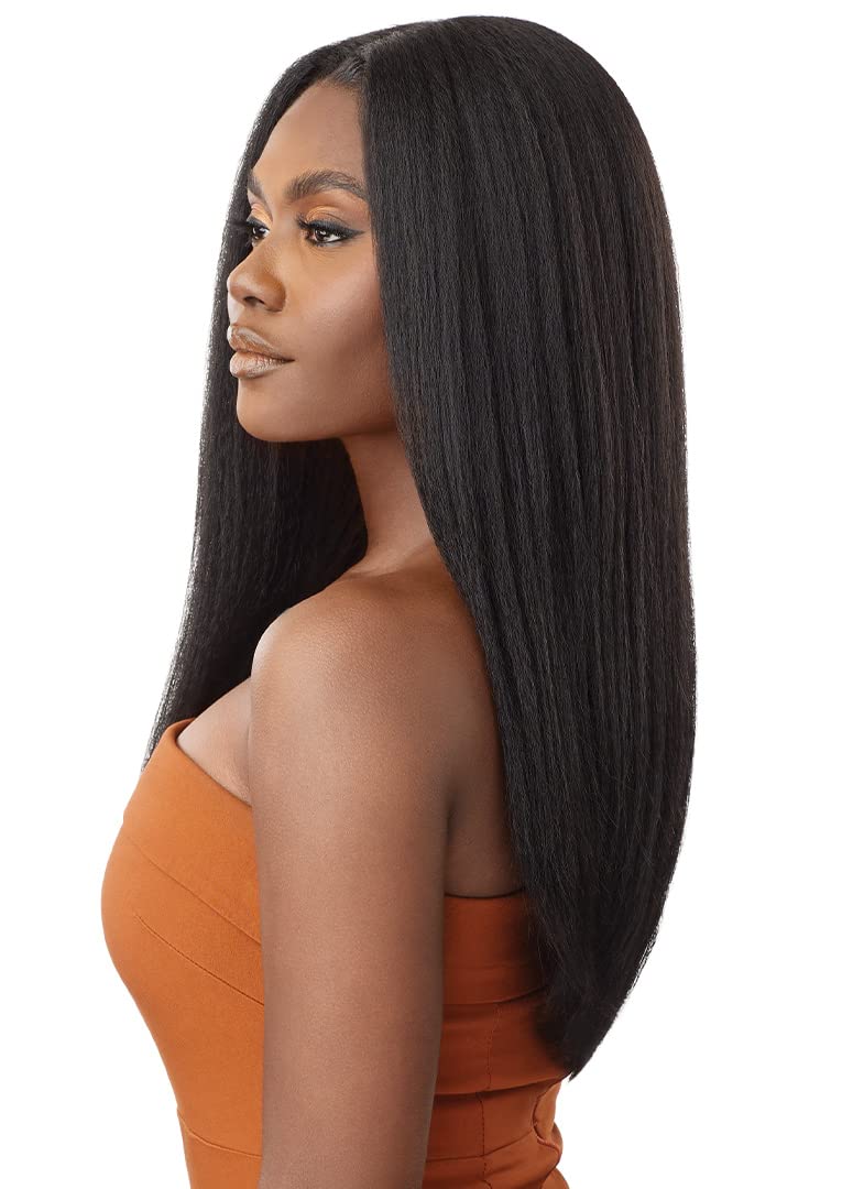 Outre - 5X5 Lace Closure Wig - Human Hair Blend - Kinky Straight 24 (DARK BROWN 2)