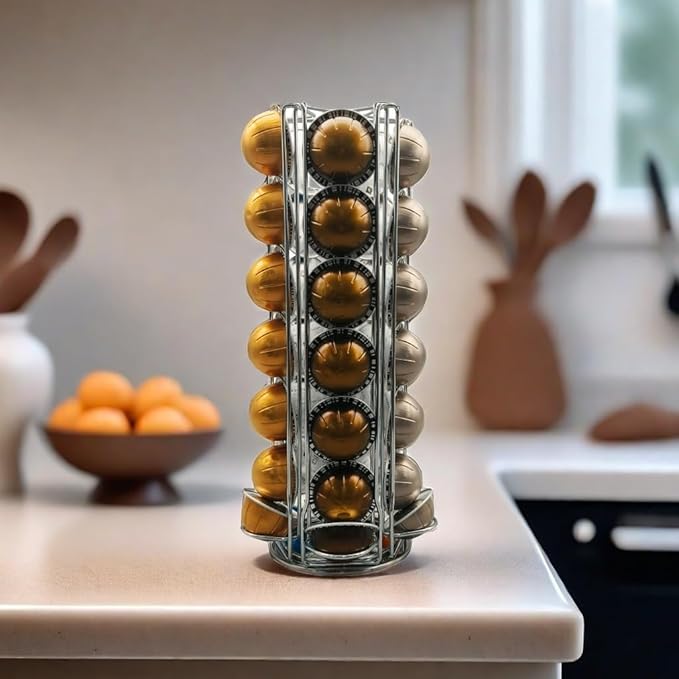 Vertuo Pod Holder Carousel Stand for 35 Nespresso Vertuo Capsule Storage Organizer with Extra Space for Coffee Mate Silent Rolling