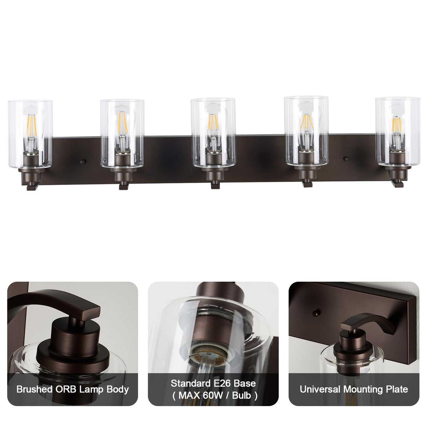 Alaislyc 5-Light Bathroom Light Fixtures Modern Orb Vanity Lights For Bathroom Lighting Fixtures Over Mirror With Clear Glass Shade For Cabinet Mirror Bedroom Hallway