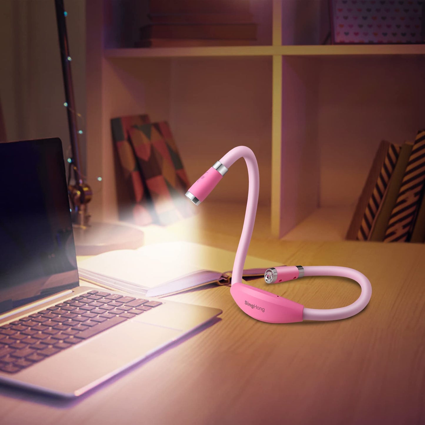 Singhong Neck Book Light - Led Reading Lamp, Usb Rechargeable, 4 Adjustable Brightness, Small, Pink (Model Shnbl-P3)