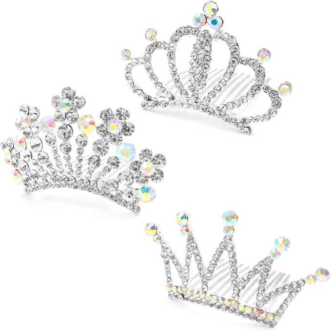NODG 3 Pieces Silver Tiaras Crown with Hair Comb Mini Tiaras Crown for Women Princess Crystal Shiny Tiaras Headbands for W...
