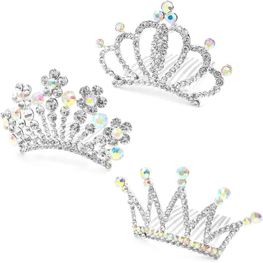NODG 3 Pieces Silver Tiaras Crown with Hair Comb Mini Tiaras Crown for Women Princess Crystal Shiny Tiaras Headbands for W...