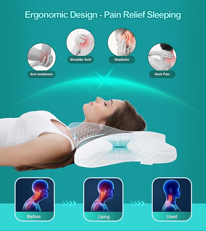 Memory Foam Pillows, Cervical Pillow for Neck and Shoulder Pain Relief, Ergonomic Contour Bed Pillow, Soft for Side Sleep Stomach Sleeping and Back Sleeper…