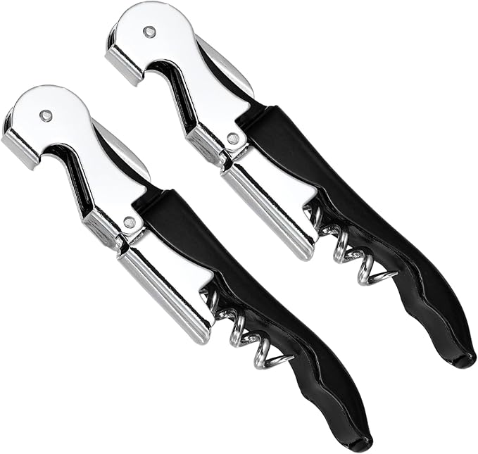uxcell 2 Pcs 4.8" Stainless Steel Wine Opener, Waiter Corkscrew Professional Wine Key Bottle Opener with Double Hinged Foil Cutter for Bar Servers Waiter Bartender and Home, Black