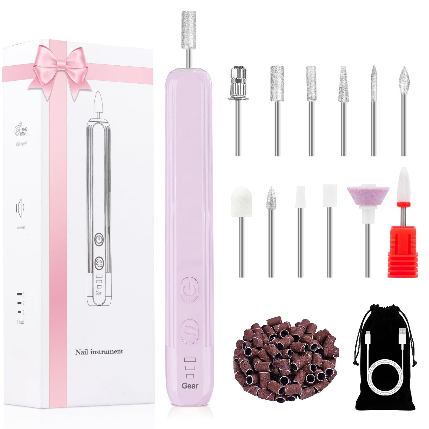 Professional Manicure Pedicure Kit -360 Light, Rechargeable Electric Nail Drill, Cordless Electric Nail File Set, 3 Speeds Hand