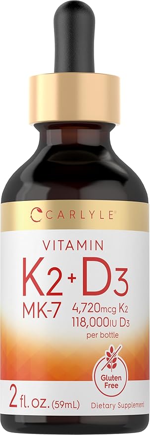 Carlyle Vitamin D3 K2 Drops | 2 Fl Oz | MK-7 Supplement | Vegetarian, Non-GMO, Gluten and Soy Free Formula