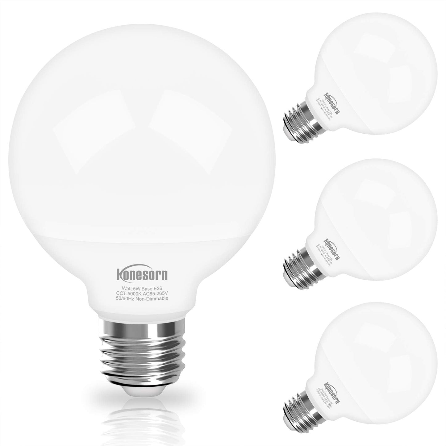 Honesorn Bathroom Light Bulbs E26 Base 40W Equivalent 5000K Daylight G25 Globe LED 4 Pack Plastic + Aluminum
