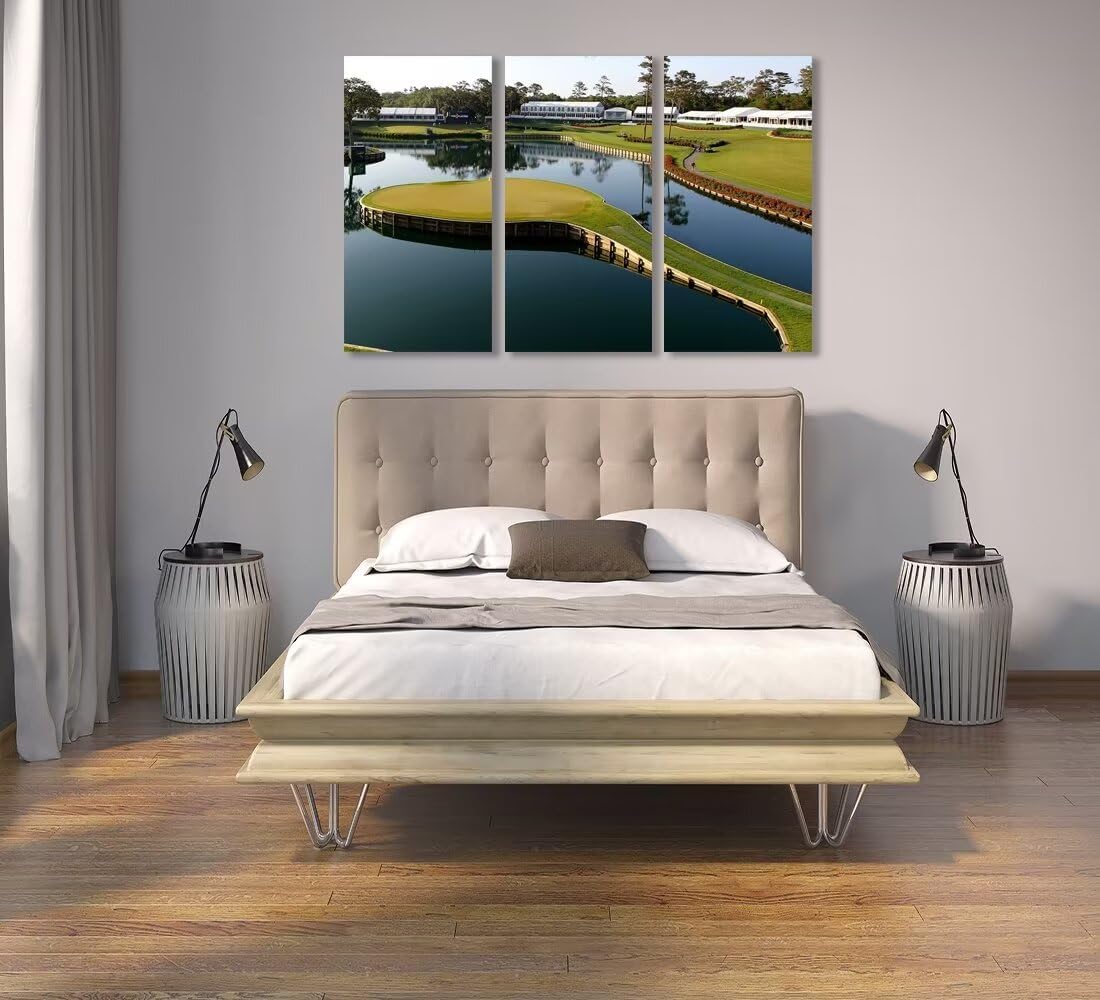 chenchenArt USA Golf Course Wall Art for Living Room Bedroom Bathroom Home Decorations TPC Sawgrass Golf Course Pictures Posters Canvas Prints Modern Artwork Framed Ready to Hang(12''W x 24''H x3)