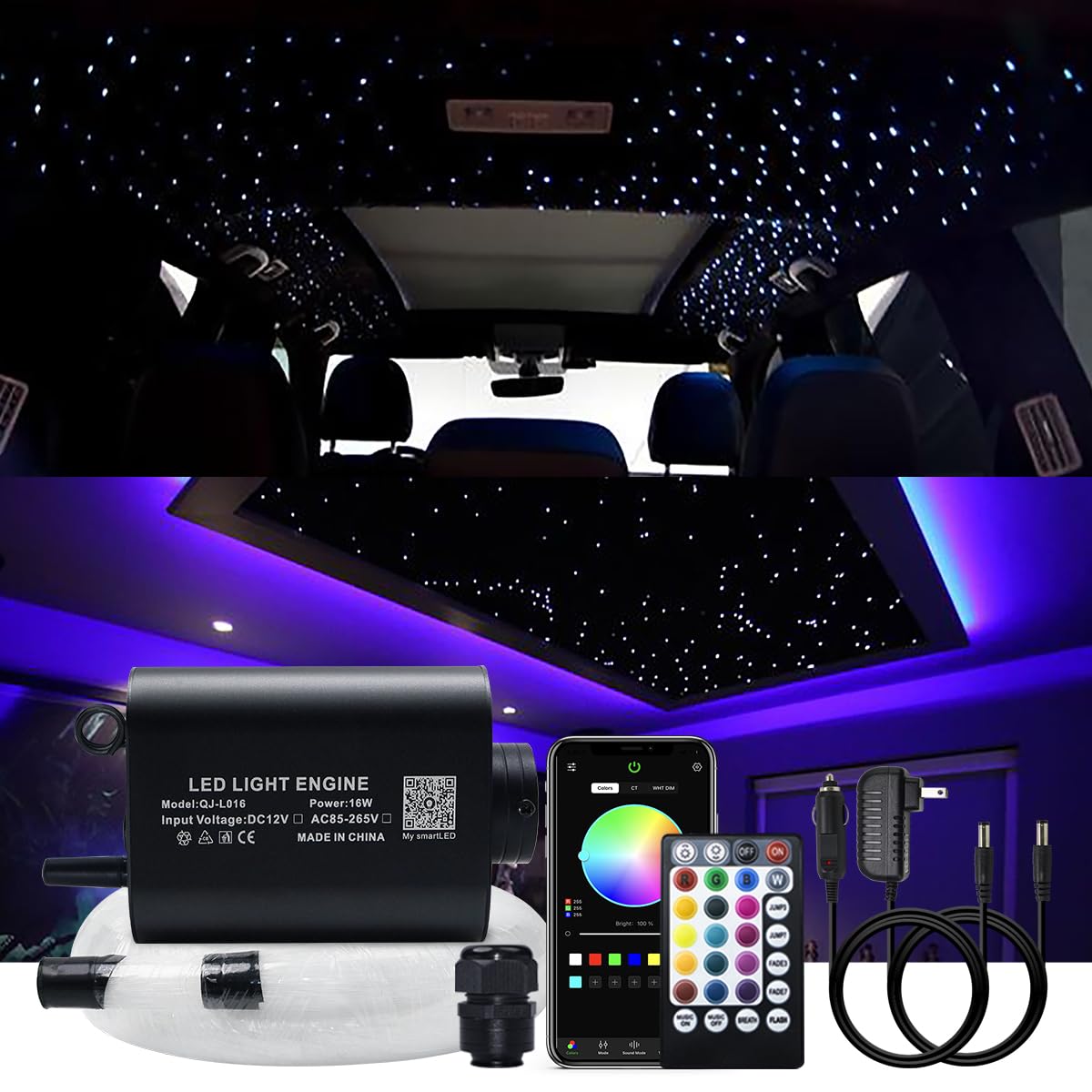 Akepo 16W Rgbw Fiber Optic Lights - Music & App Control, 400Pcs Fiber Cable, Multicolor, Model 4002El
