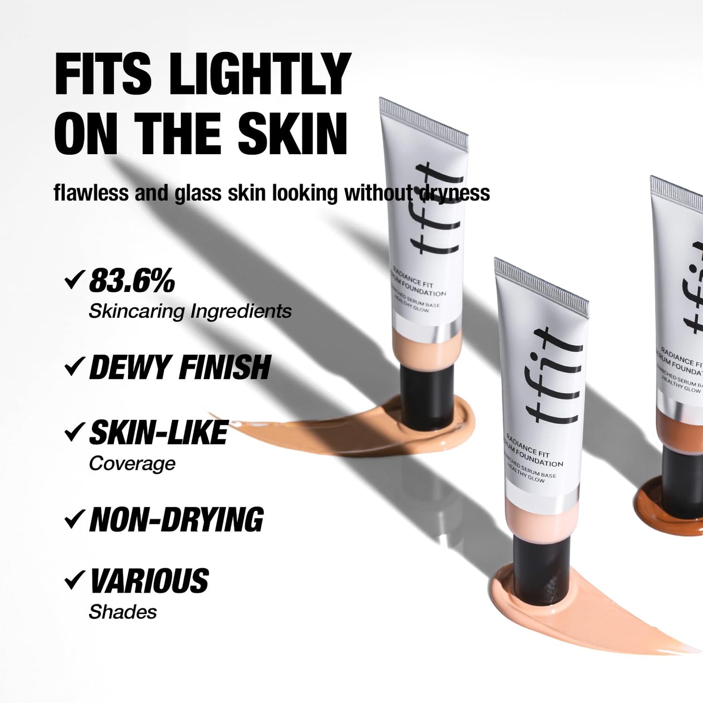 TFIT Radiance Fit Serum Foundation - Flawless Coverage, Dewy finish, Long-lasting, Lightweight, Korean Makeup,1.05 Oz. (W04 Buff, 1.05 Oz.)