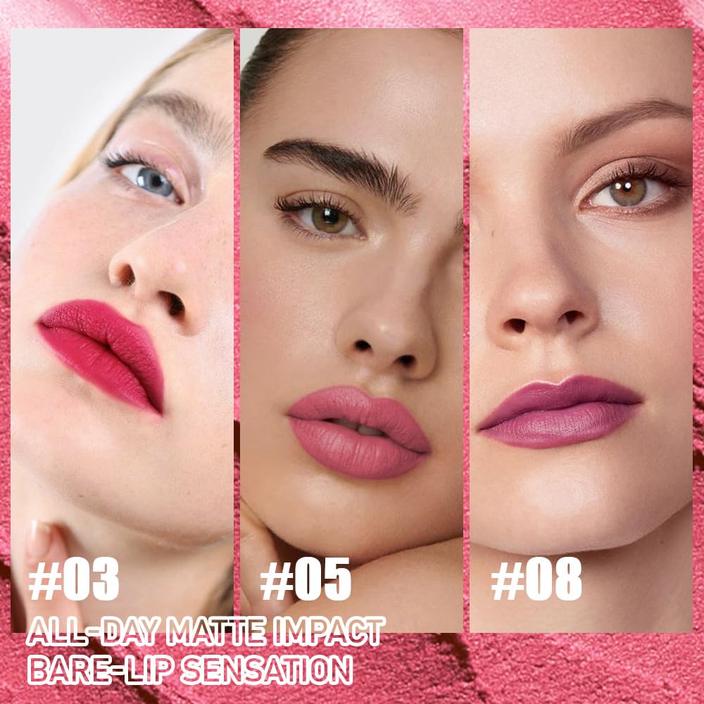 6Pcs Rose Red Dark Purple Matte Lip Liner & Lipstick Combo Set,Lips Kit with Lip Liner Lip Stains Long Lasting Waterproof Smudge