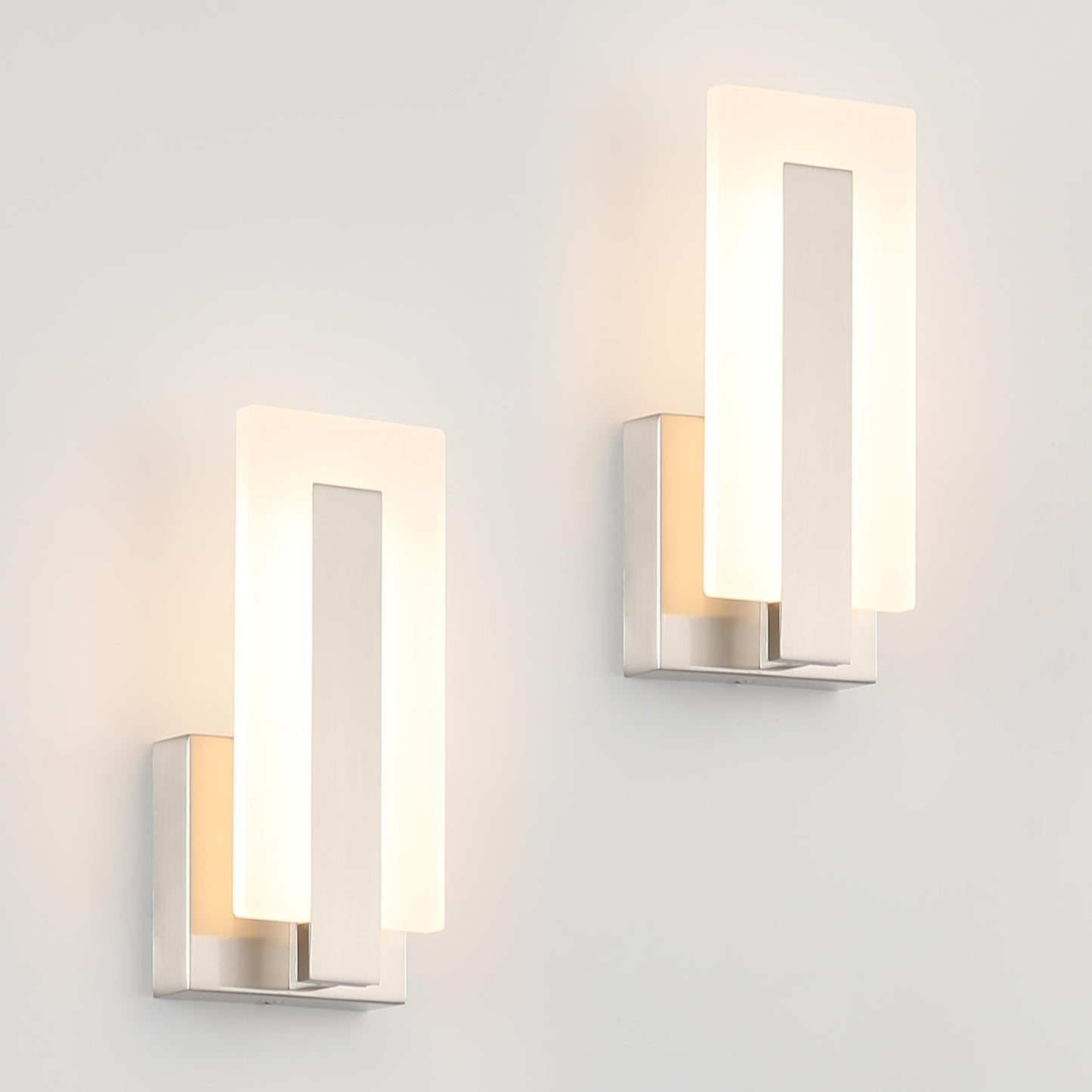 Joosenhouse Led Wall Sconce Set Of 2  Hardwired Dimmable Wall Mounted Lights  Indoor Wall Lights For Hallway  Bedroom  Study  Living Room  9.76 Inch Brushed Nickel Wall Sconce Lighting