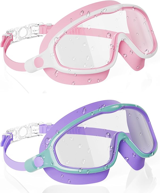 Aegend Swim Goggles for Kids Youth 3-14 - 2 Pack Wide Frame Anti-Fog Anti-UV Clear Vision Goggles for Swimming
