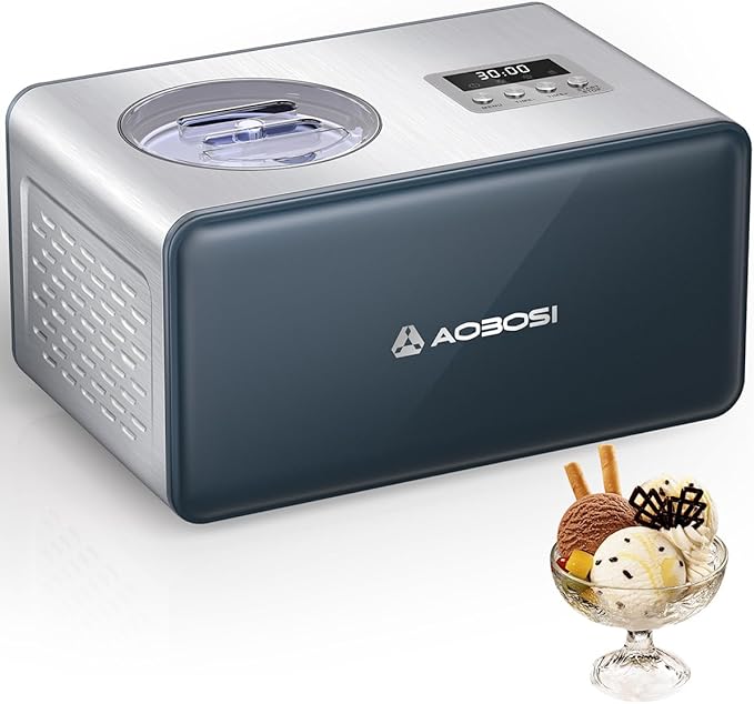 AAOBOSI Electric Ice Cream Maker with Compressor, Ice Cream Maker Machine No Pre Freezing, Ice Cream Machines for Home, Small Homemade Gelato Maker with 4 Modes, 1.6 Quart