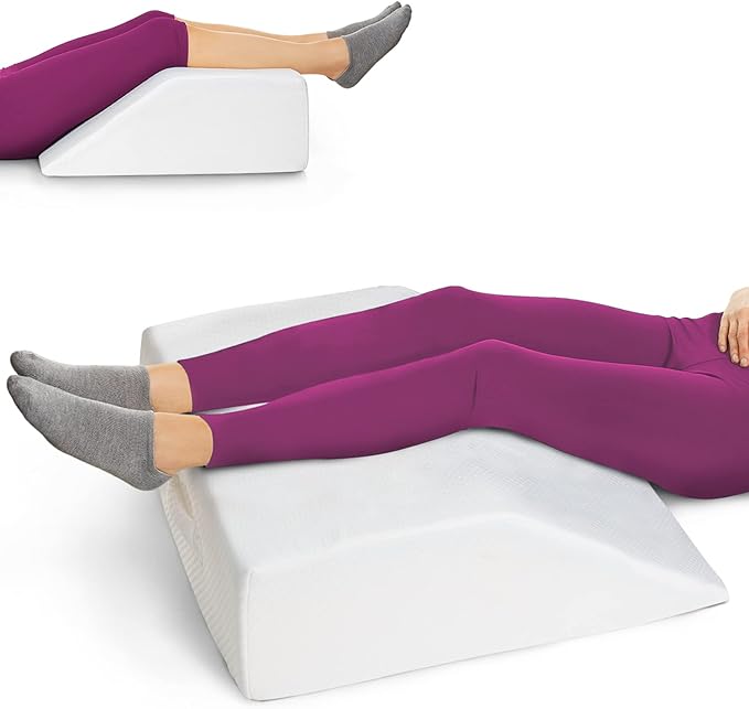 Leg Elevation Pillow for Sleeping - Wedge Pillows for After Surgery | Memory Foam Wedge Pillow for Legs | Relieves Foot and Ankle Injury, Leg, Hip, and Knee Pain, Improves Blood Circulation, 8 Inch