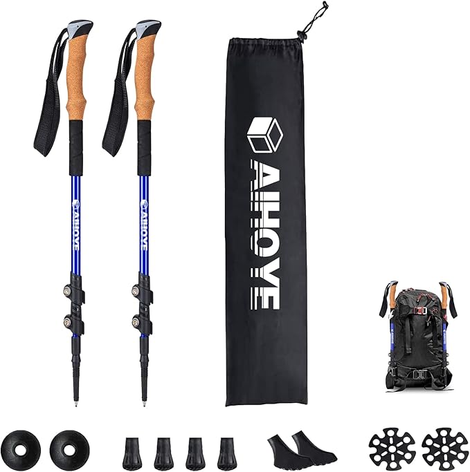 Aihoye Trekking Hiking Poles - 2 Pack Adjustable Walking Sticks, Collapsible Lightweight Aluminum 7075, Hiking Sticks with...