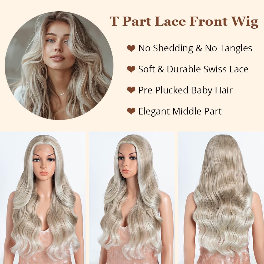 Style Icon HD Lace Front Wig 26 Inch Long Body Wave Wigs Synthetic Fiber Highlight Beige Blonde Blend Color Pre Plucked Baby Hai